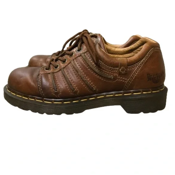 Dr. Martens Leather Chunky Oxford Low Top Shoes Women 7 Brown Vintage 12037 - Picture 2 of 16